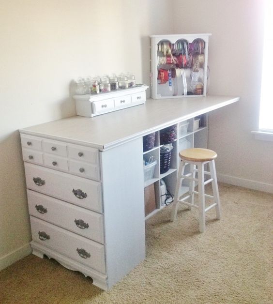 DIY Craft Station from an Old Dresser or my old desk to entryway station