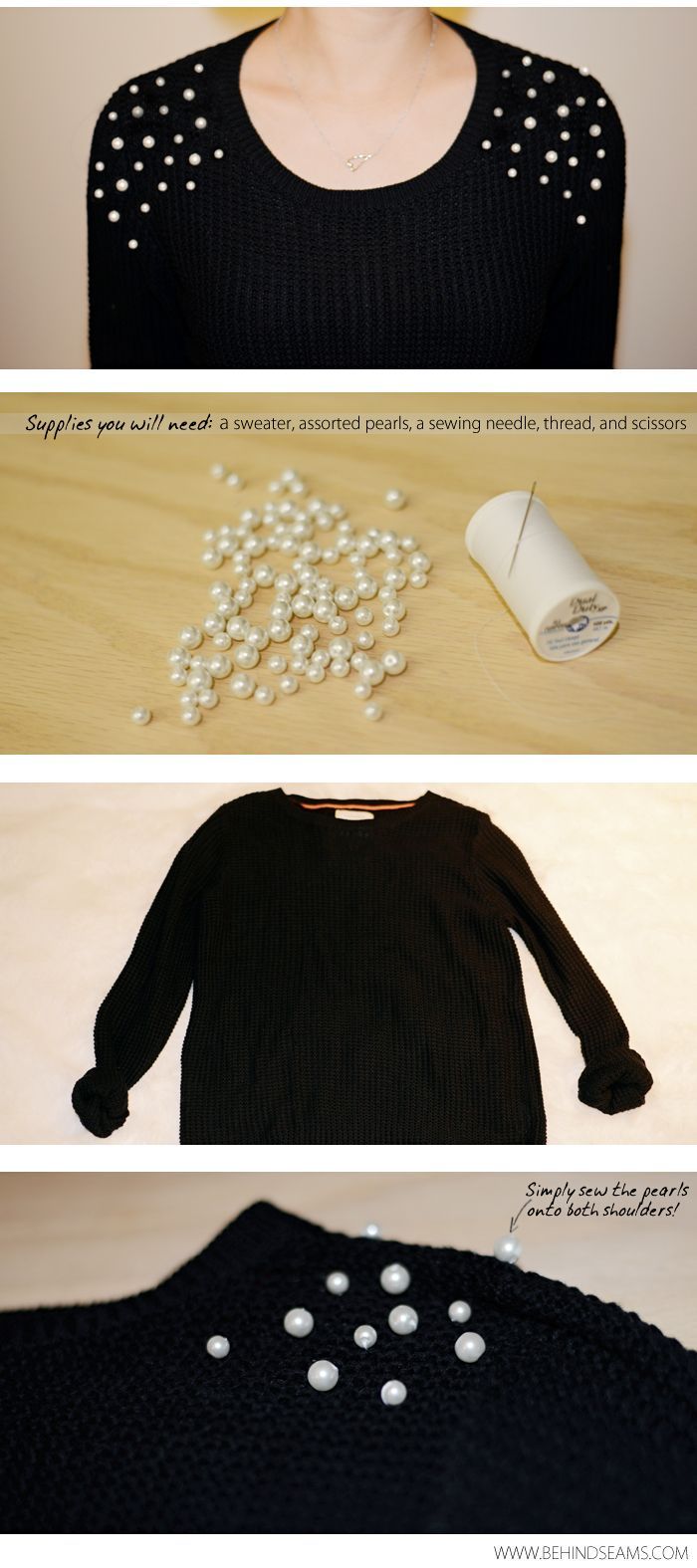 DIY: Pearl Embellished Shoulders. DIY De un jersey soso a un jersey con estilo.