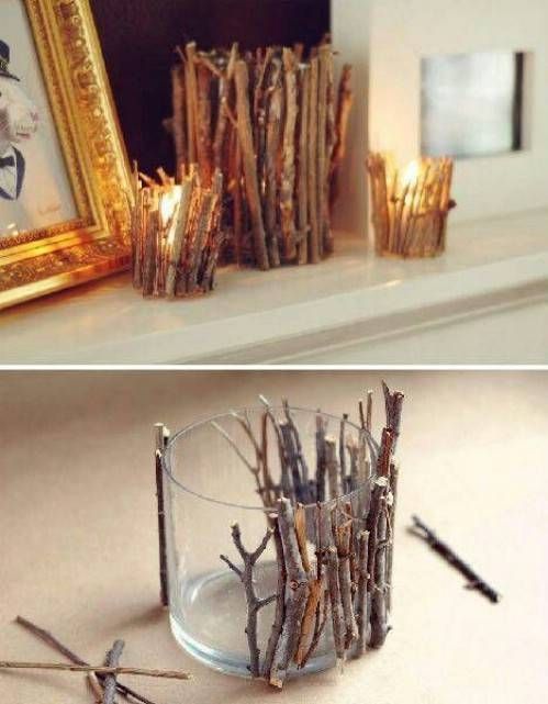 diy twig candle holder! /// Teelicht mit Stöckchen dekoriert zum ganz einfach Selbstmachen