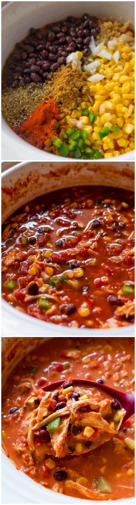 EASY, cozy, comforting, healthy slow cooker chicken chili, set it and forget it! Ready in 7-8 hours. Recipe at