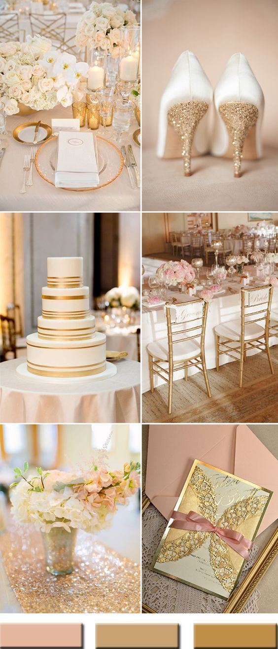 elegant peach and gold wedding color ideas