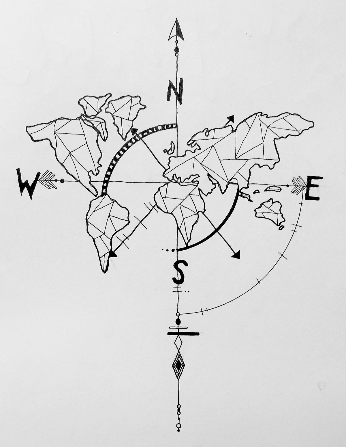geometric world map compass arrow nautical travel tattoo design