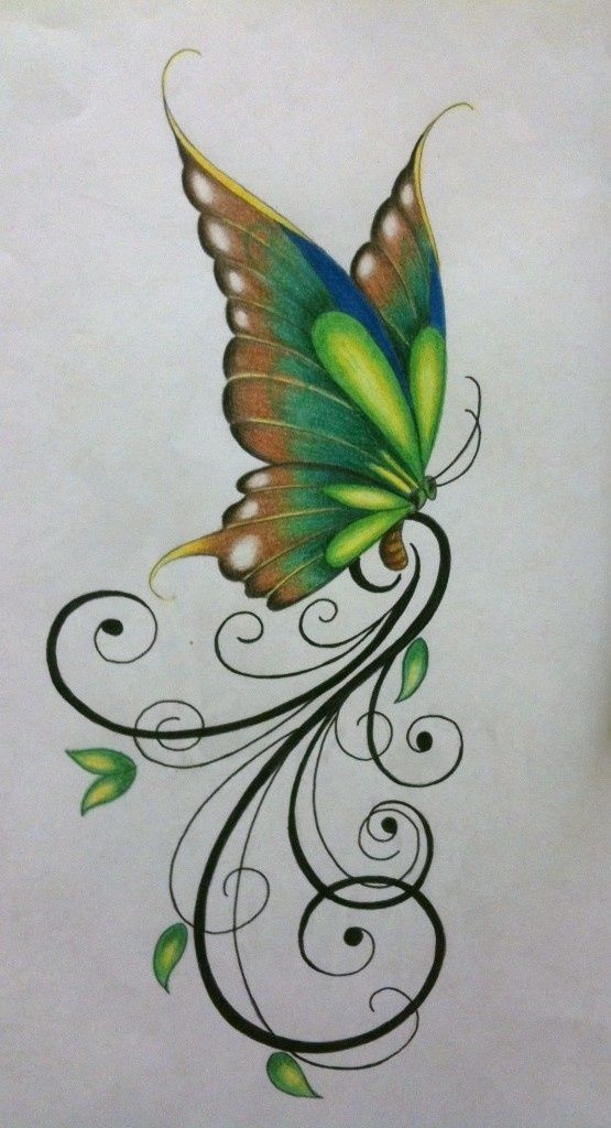 Green Butterfly design with cool swirls. Awesome painting idea.