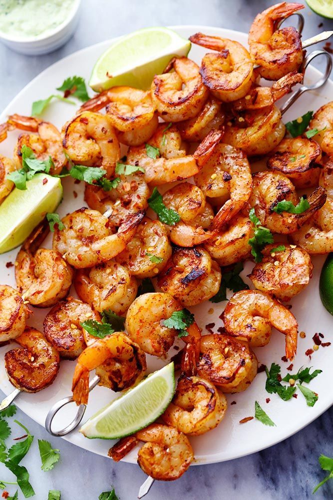 Grilled Spicy Lime Shrimp with Creamy Avocado Cilantro Sauce has a simple but full of flavor and spice marinade.  The creamy