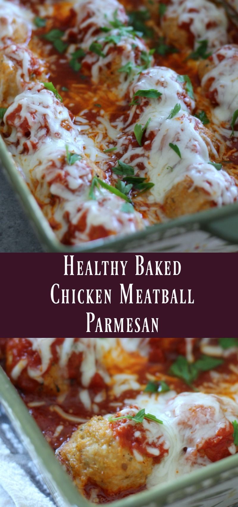 Healthy Baked Chicken Meatball Parmesan. Make-ahead ground chicken recipe to prepare on meal prep day.