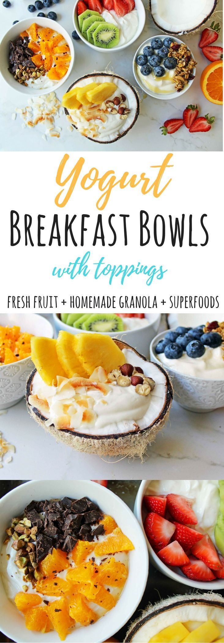 Healthy Greek Yogurt Breakfast Bowls. Full of protein, healthy carbs, and superfoods to give you energy all day long. A yogurt bar