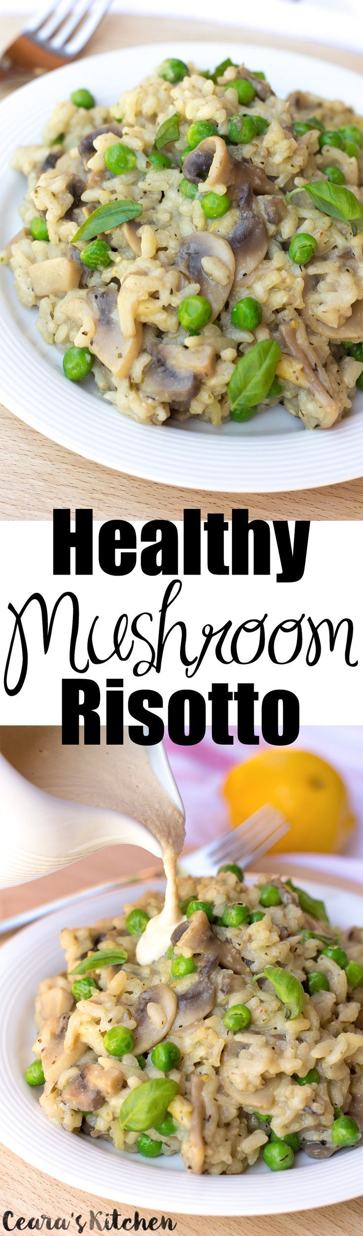 Healthy Mushroom Risotto – a one pot, easy, creamy, rich and tasty Mushroom Risotto made with peas for an extra splash of color!