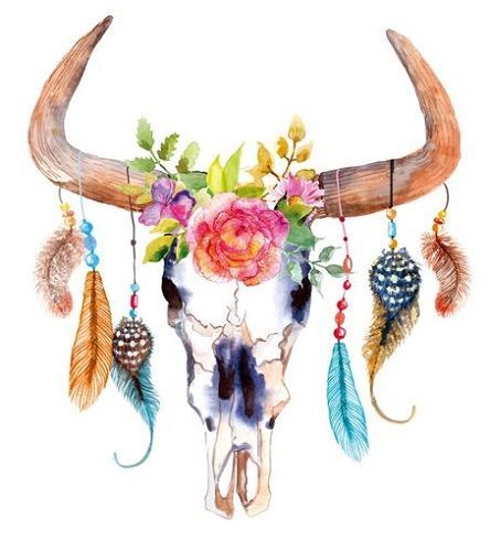 Home :: Interior Wall Art :: Canvas Print Wall Decor :: Animal Art :: Bull Skull with Dreamcatchers Canvas Print Wall Art