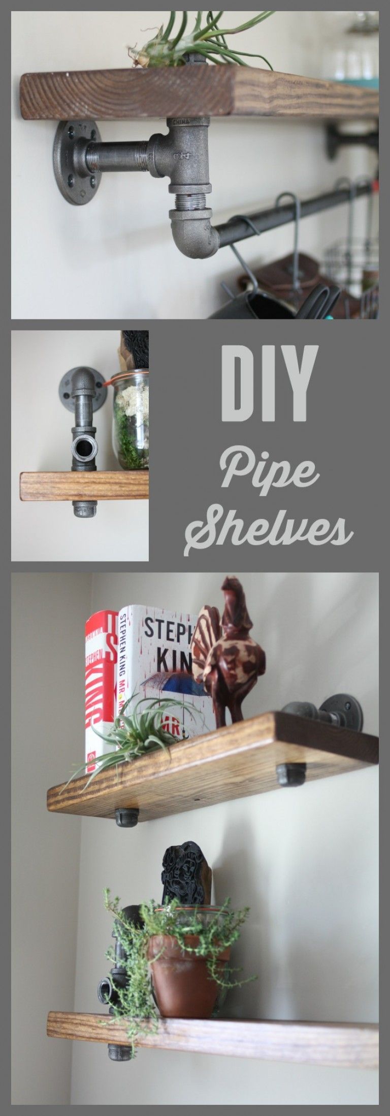 How to make diy industrial shelves from black iron pipe.