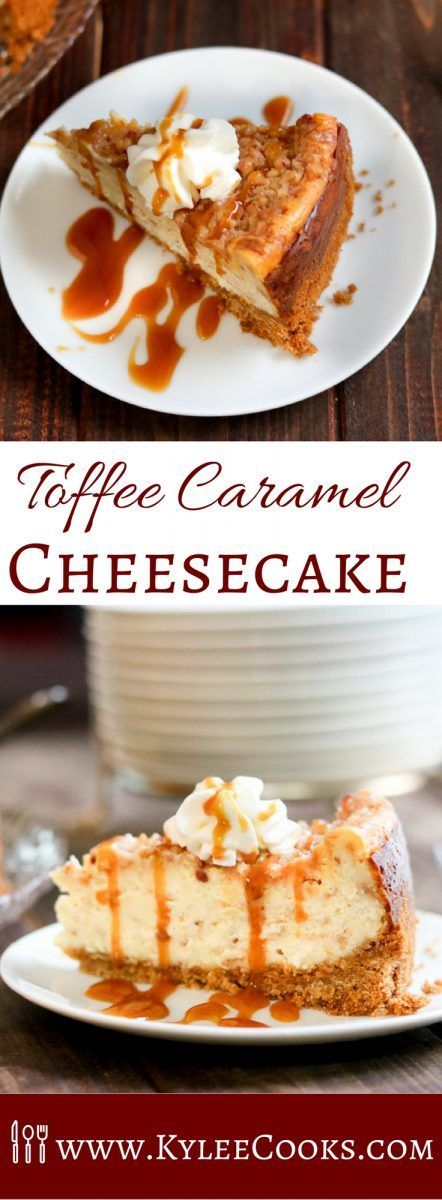 It’s creamy. It’s dreamy. This easy to make, decadent Toffee Caramel Cheesecake has melted toffee in the filling, crunchy toffee