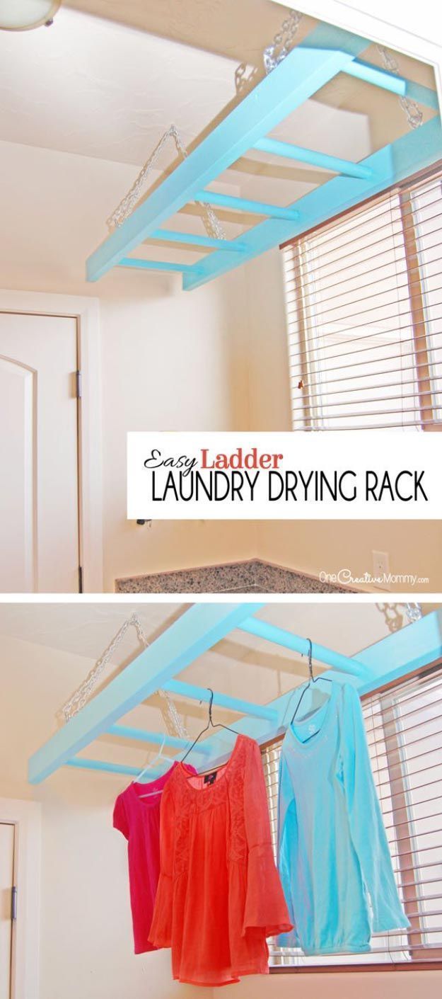 Laundry Drying Rack Made From A Hanging Ladder | 17 Laundry Room Organization Ideas For A Clean Clutter-Free Home