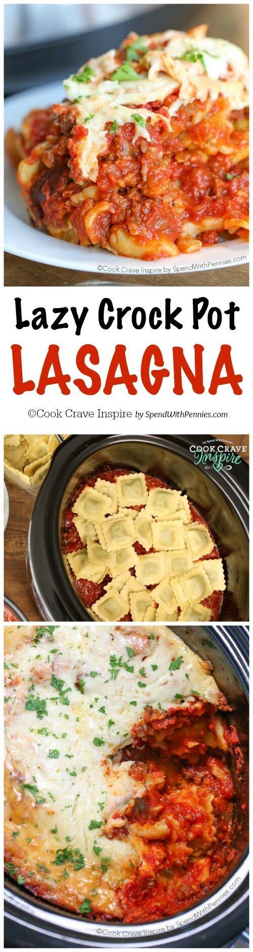 Lazy Crock Pot Lasagna is a family favorite and so quick and easy to make! A delicious meat sauce is layered with cheese and