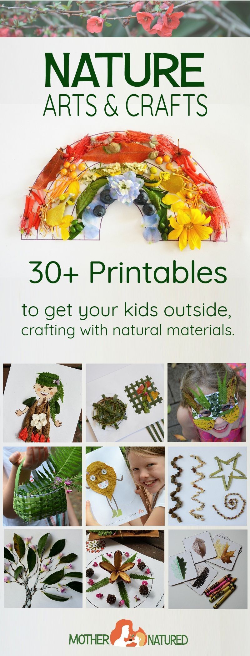 Nature Arts and Crafts printables to get your kids outside and manipulating natural materials. Just add nature!