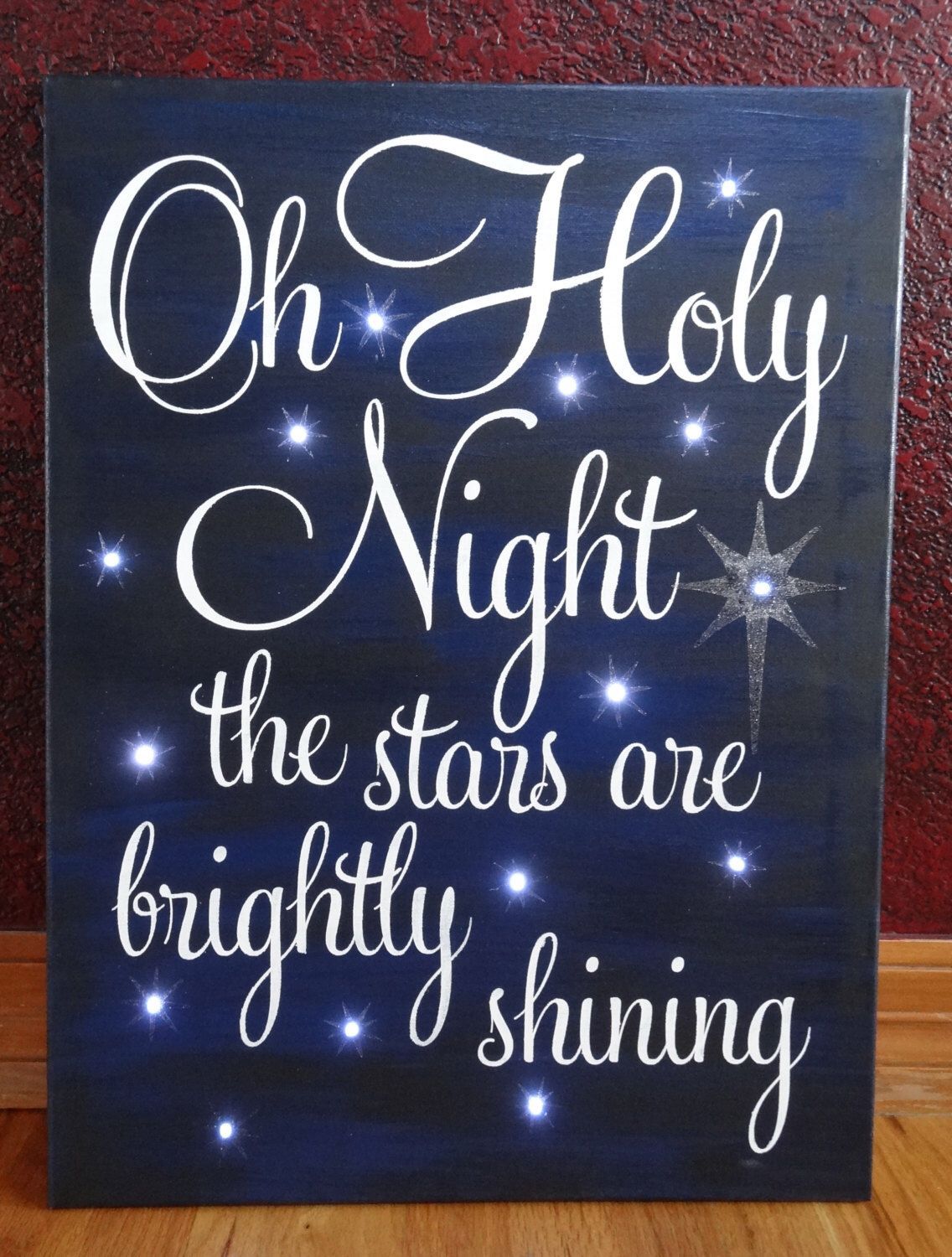 Oh Holy Night the stars are brightly shining~hand painted Christmas canvas art with lights/Christmas Decor/Christmas Star/Holiday