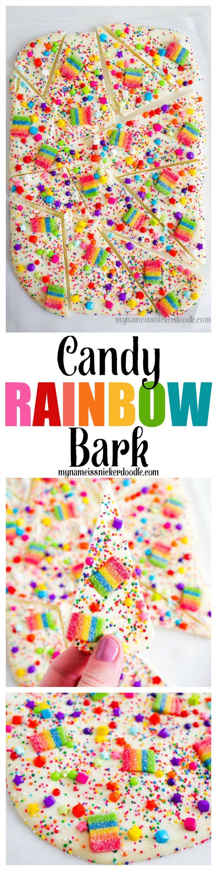 Oh my adorableness!  This Candy Rainbow Bark would be perfect for a birthday party, St. Patrick’s Day or just to cheer someone up!
