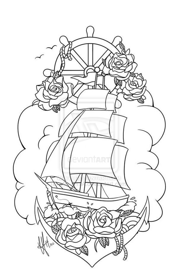 Pirate Ship Tattoo by s0n-R1sA on DeviantArt