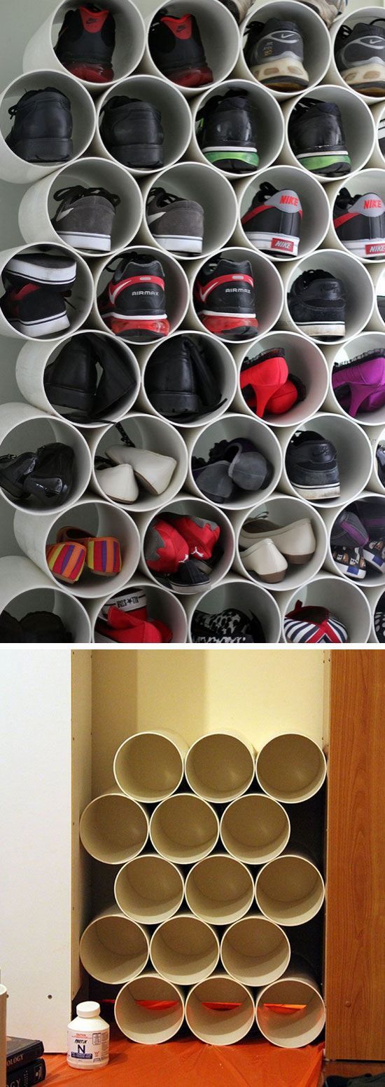 PVC Pipe Shoe Storage | 22 Easy Shoe Organization Ideas for the Home