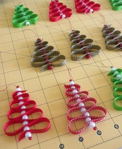 Ribbons and beads = christmas trees. Fun little ornaments. Craft to do with the kids