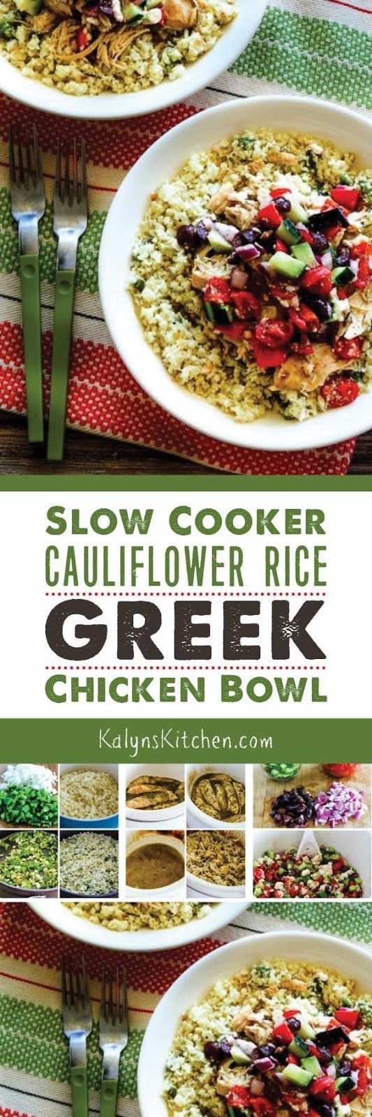 Slow Cooker Cauliflower Rice Greek Chicken Bowl is a tasty low-carb meal that’s good any time of year, and this delicious slow