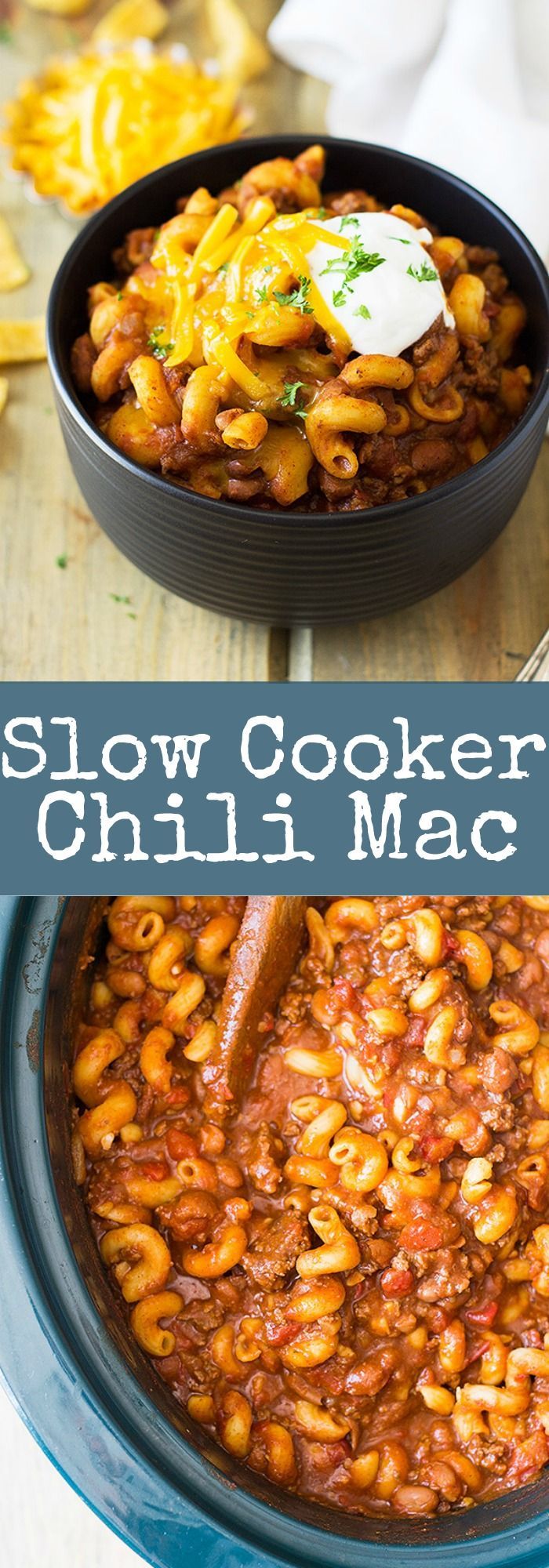 Slow Cooker Chili Mac is an easy comforting dish made right in your crock pot!! | www.countrysidecravings.com