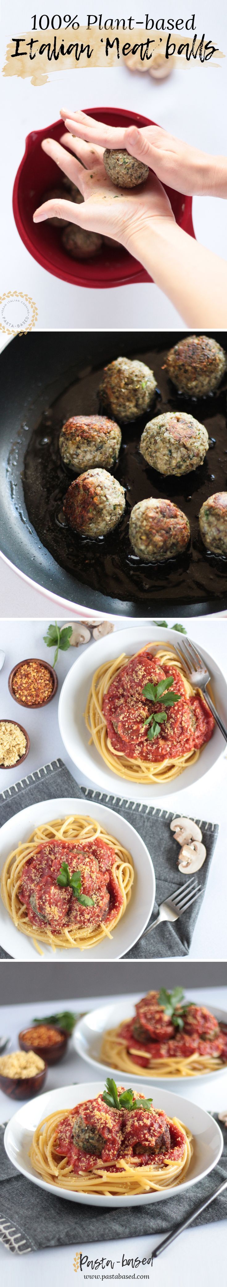 Spaghetti and vegan meatballs • A traditional Italian dish made from plant-based ingredients