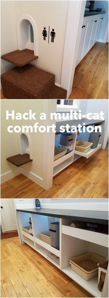 Spoiled kitty comfort station hidden in mudroom space http://www.ikeahackers.net/2017/06/diy-hidden-cat-litter-station.html