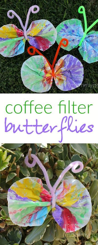 Spring crafts for kids – make these coffee filter butterflies with watercolor paints and pipe cleaners! These are so cute