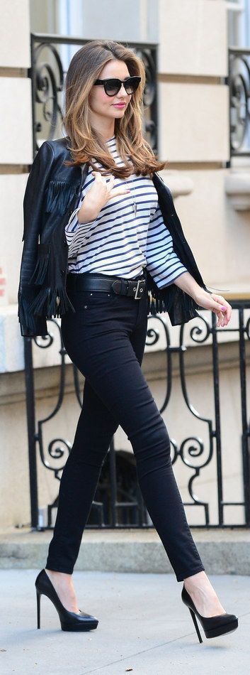 street style Miranda Kerr casual stripes @wachabuy