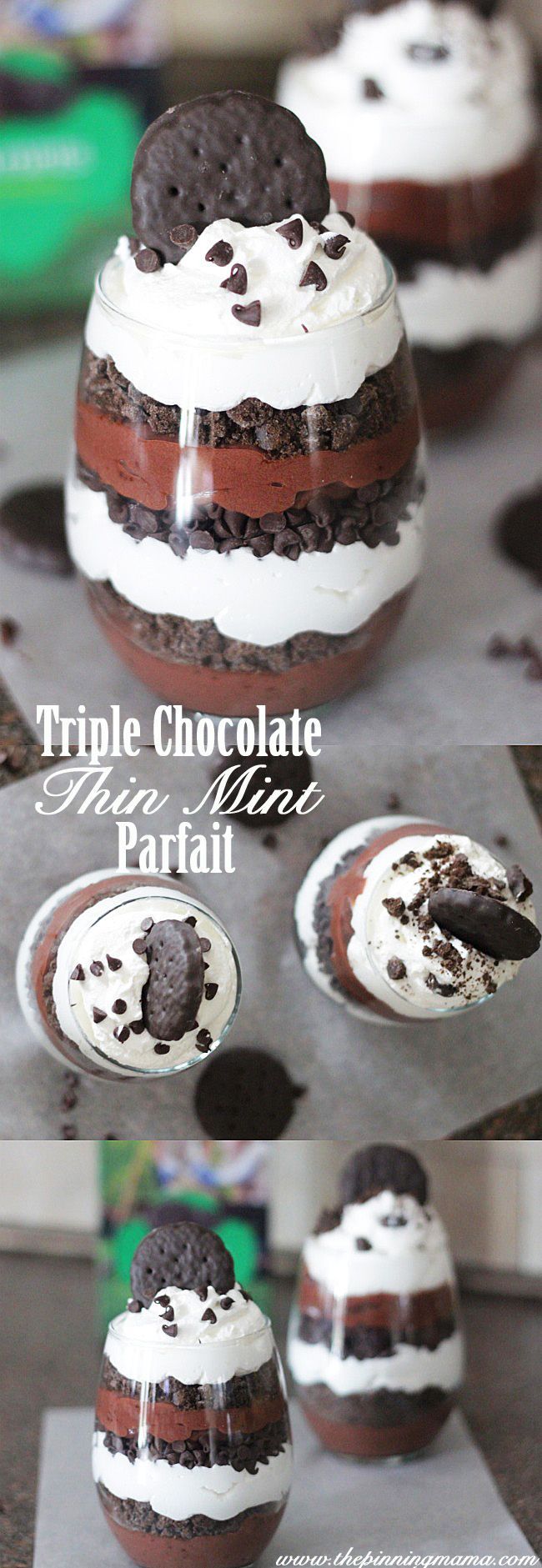 This is too easy to make!  Obsessed.  Triple Chocolate Thin Mint Parfait Recipe