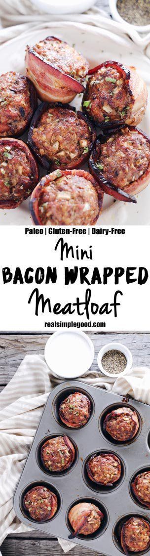 This mini bacon wrapped meatloaf recipe is a winner for many reasons! Mini sized things are just better, and they are great for