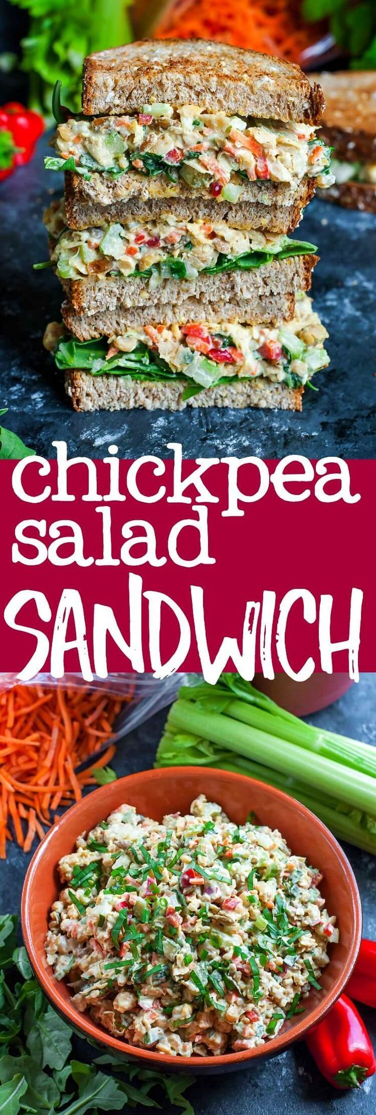 This tasty vegetarian Garden Veggie Chickpea Salad Sandwich is a plant-based powerhouse of a lunch! Make it in advance for a party