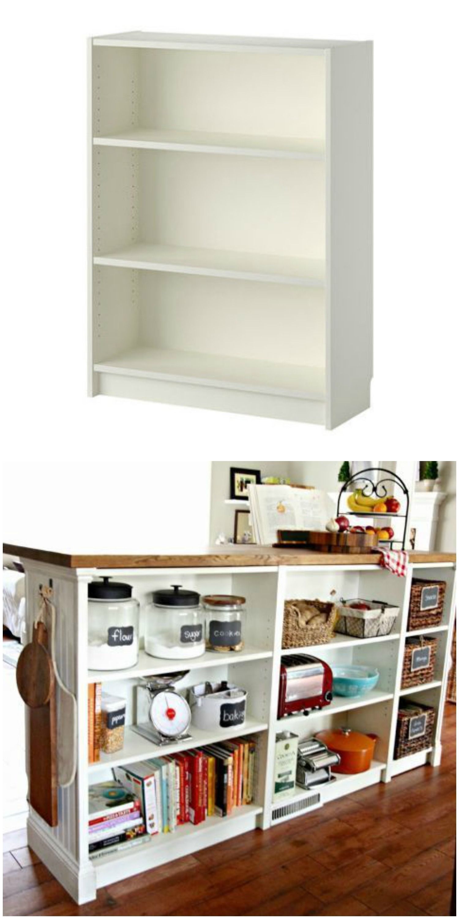 Turn you short Billy bookcase into a double-duty kitchen island using this IKEA hack!