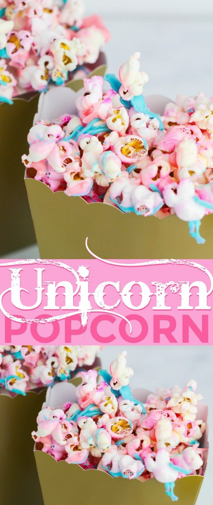 Unicorn Popcorn is a fun party popcorn that comes together in just minutes. Unicorn food is such a trendy thing right now and it