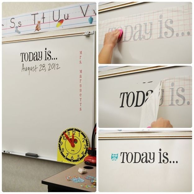 Use vinyl transfers to make semi-permanent decals for words you don’t want to have to rewrite everyday. | 36 Clever DIY Ways To
