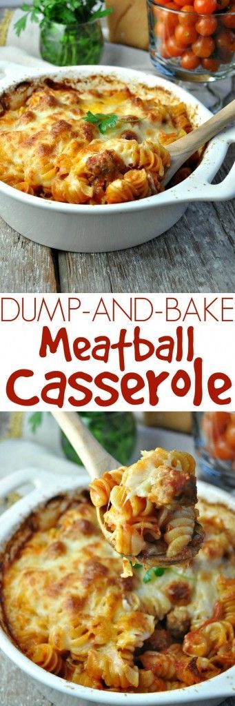 You don’t even have to boil the pasta with this easy Dump-and-Bake Meatball Casserole!