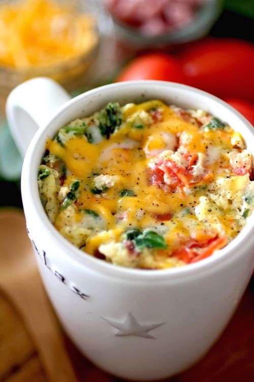 2 Minute Omelet in a Mug – egg &/or egg whites, unsweetened almond/other milk, salt & pepper, Roma tomato, shredded 2%