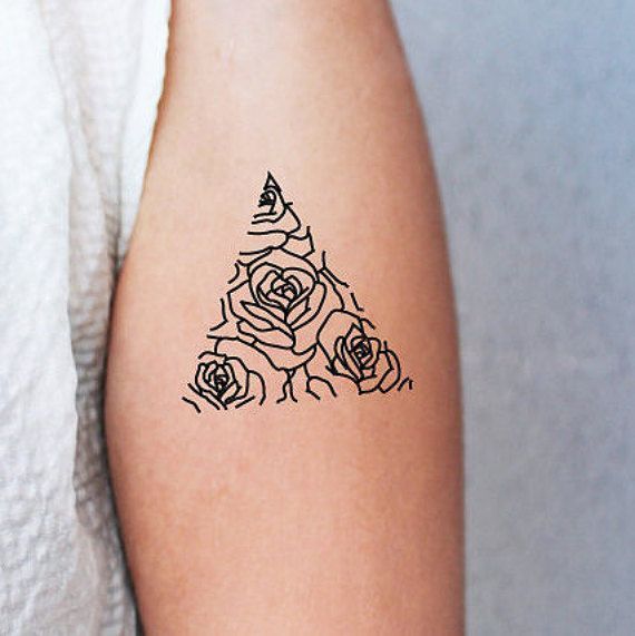 2017 trend Geometric Tattoo – 2 triangle temporary tattoos/ roses in a triangle / rose tattoo/ minimalist tattoo / geometric