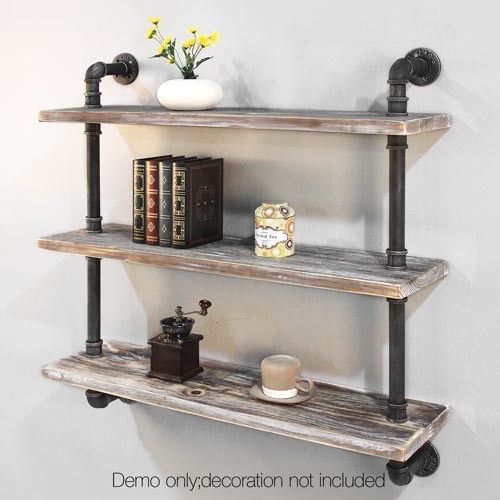 3 Level Rustic Bookshelf Industrial Pipe and Wood Shelf Vintage Look Wall Storage