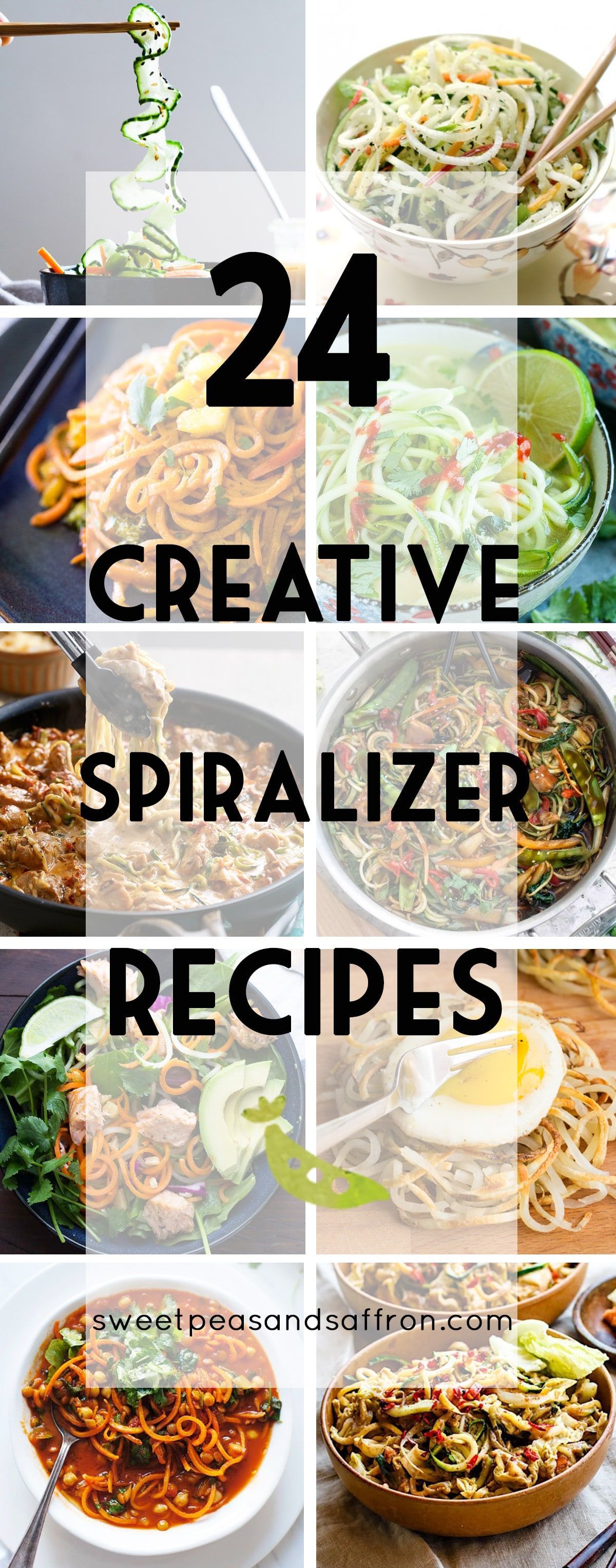 A round-up of spiralizer recipes that will break you out of your rut! Soups, salads, dinner recipes and more!