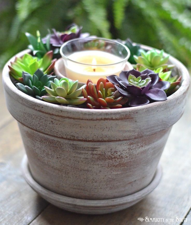 A simple and affordable faux succulent candle centerpiece that takes less than 10 minutes to make. Most supplies can be purchased