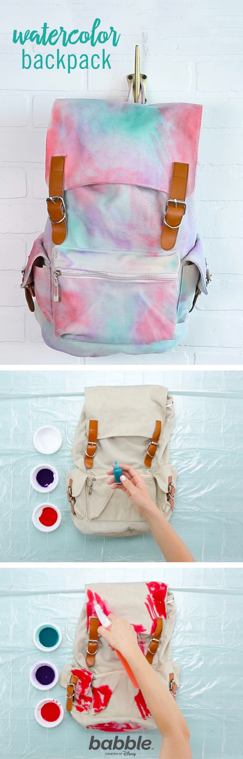 Add a pop of color to your kid’s next school bag with this DIY Watercolor Backpack. Grab some fabric dye, sponges, and a spray