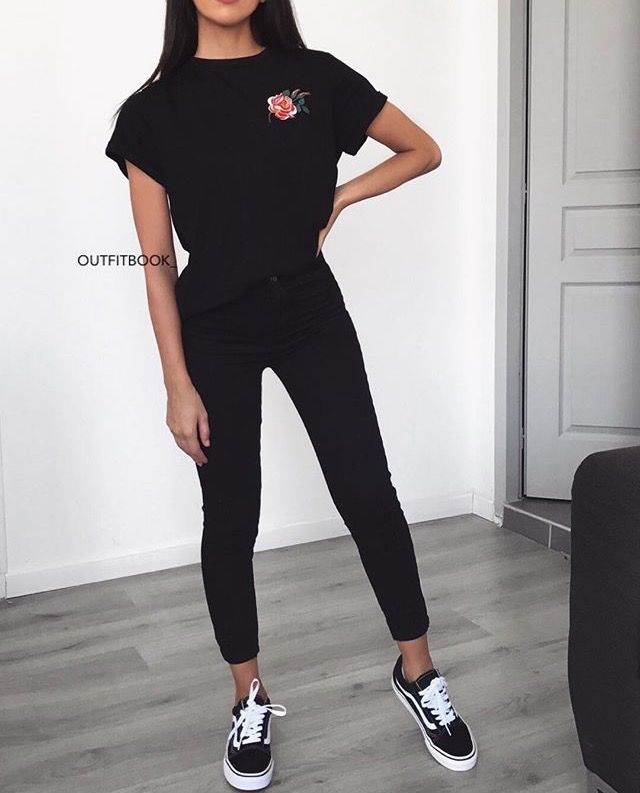 All black outfit with black and white vans