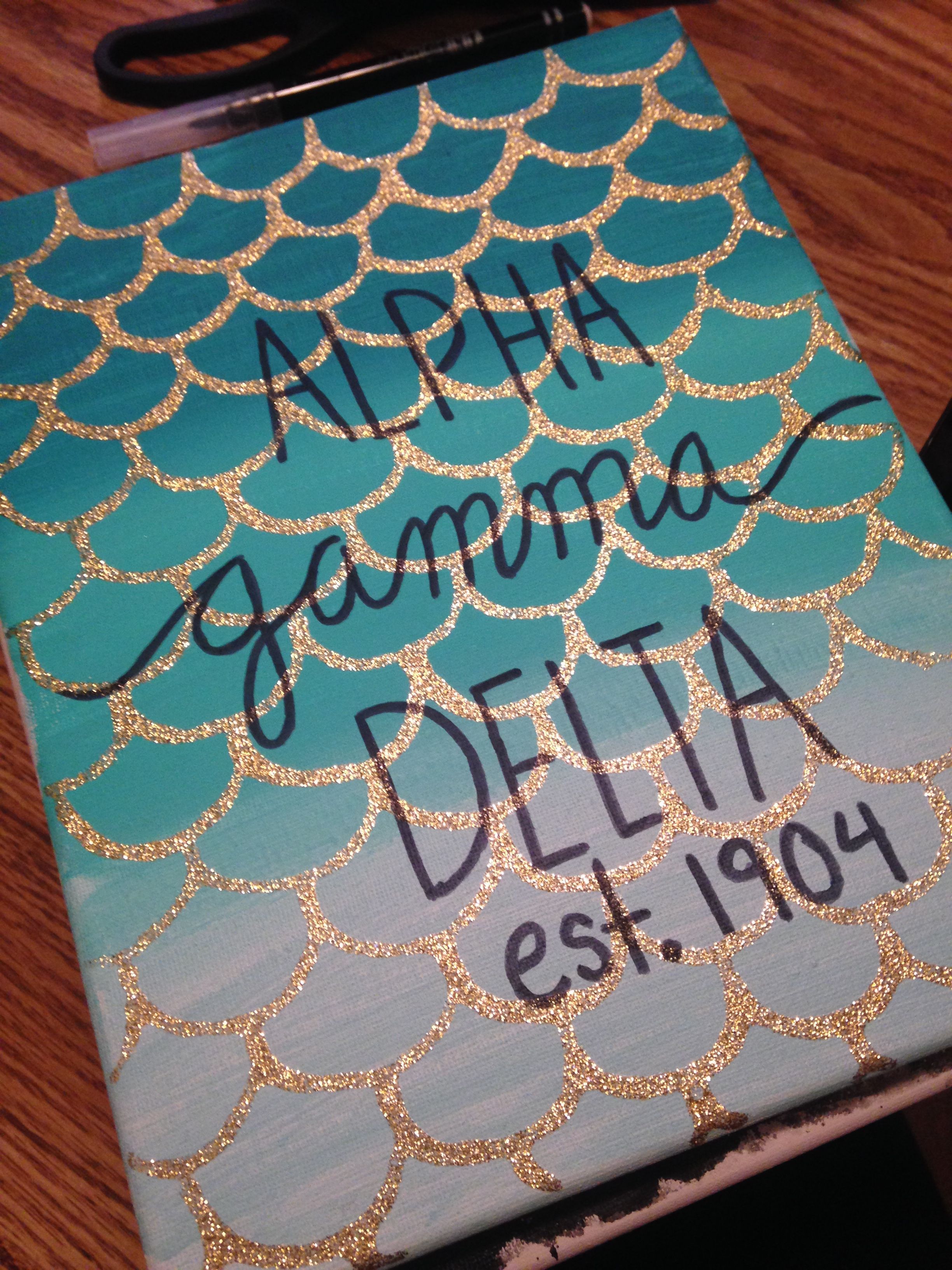 Alpha Gamma Delta mermaid scale sorority canvas Big Little 2016 – Crafting DIY Center