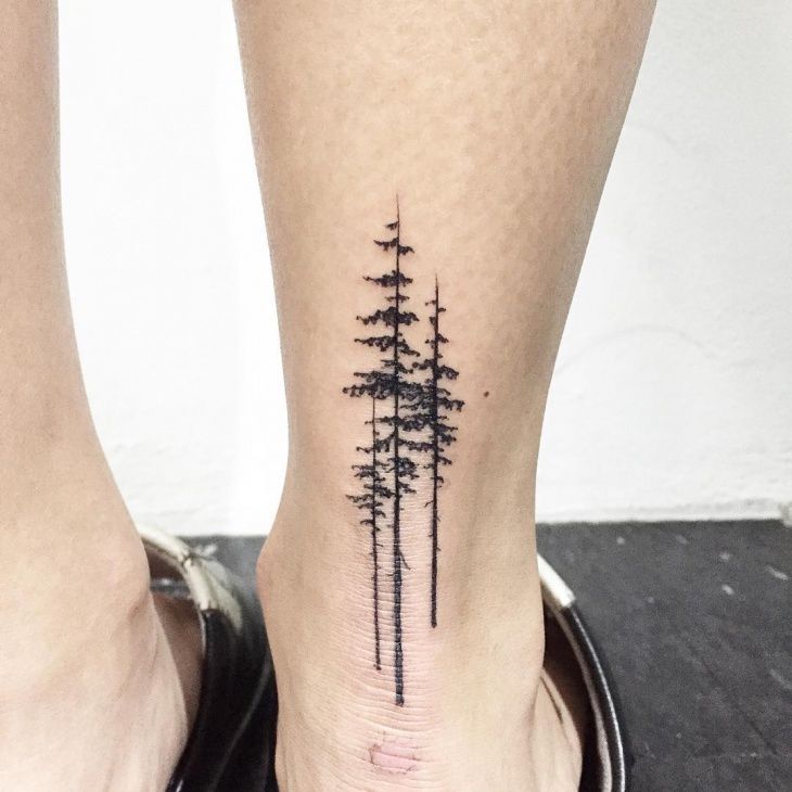 Ankle Pine Tree Tattoo