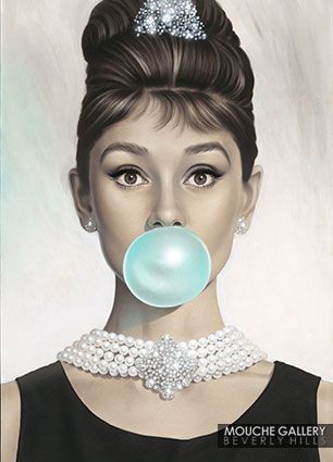 Audrey Hepburn’s Portrait “Tiffany Blue”  by Michael Moebius exclusively at Mouche Gallery.