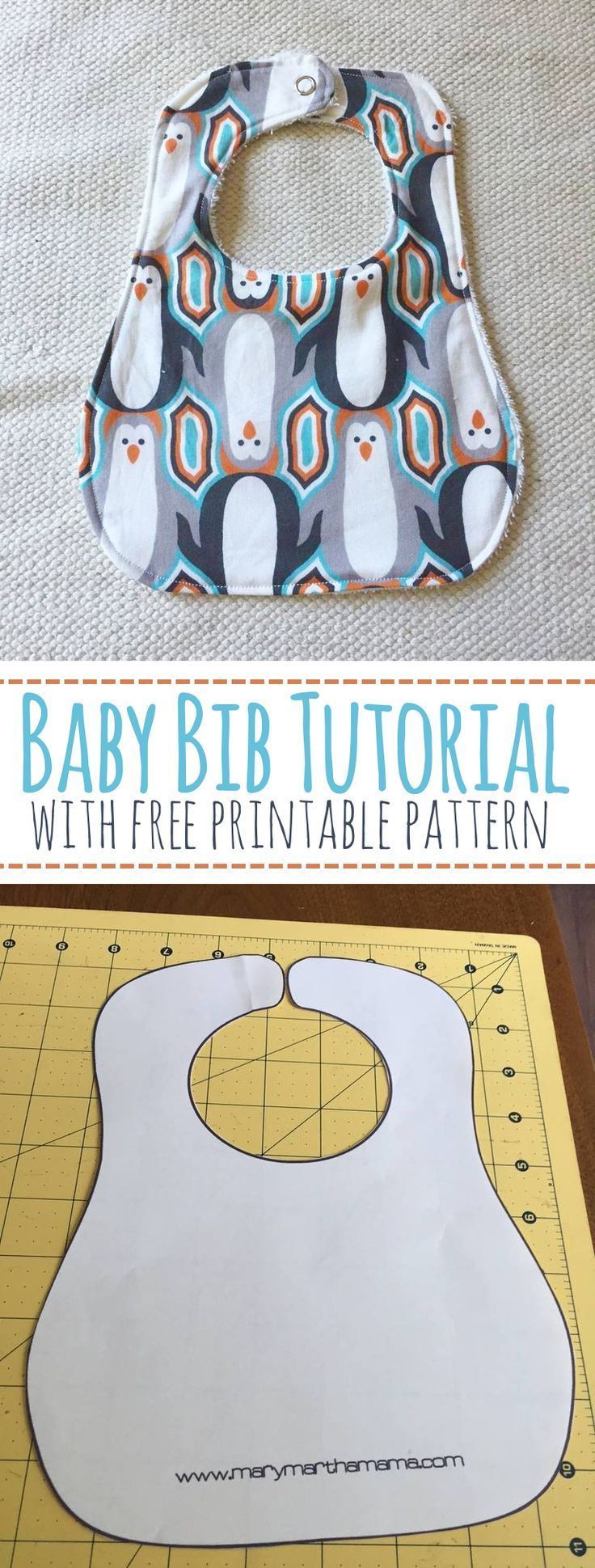 Baby Bib Tutorial with Free Printable Pattern – Mary Martha Mama- How to make a baby bib