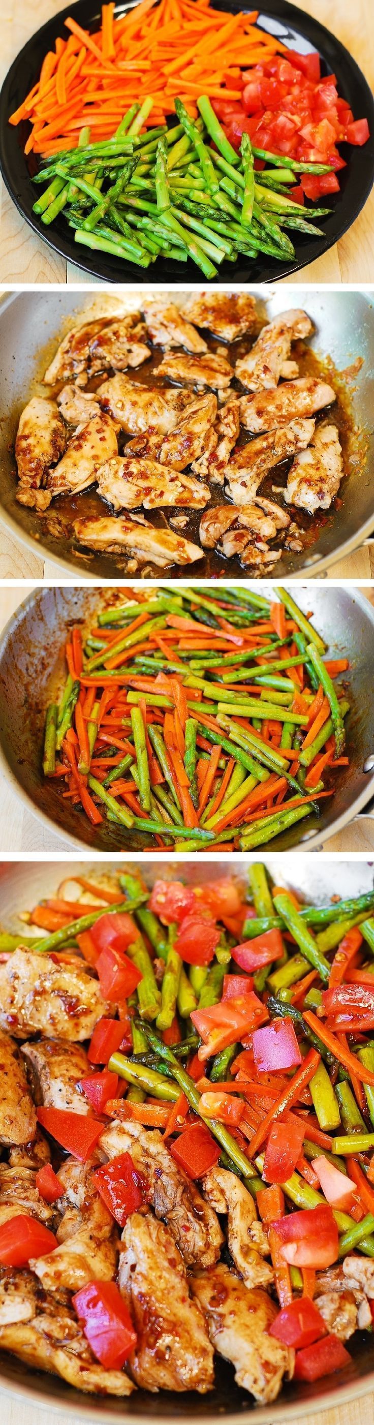 Balsamic Chicken with Asparagus and Tomatoes by bhg: Delicious, healthy, low fat, low cholesterol, low calorie meal, packed with