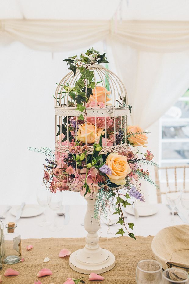 Beautiful Birdcage Wedding Centrepiece – I like this for the cake table