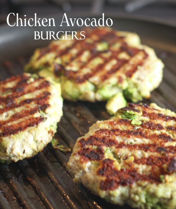 Chicken Avocado Burger! Chunks of fresh avocado mixed with ground chicken or turkey. Perfectly Paleo and Whole30!