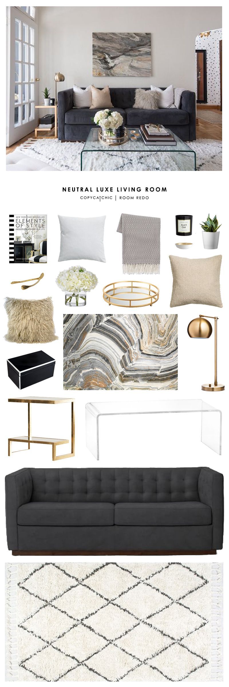 Copy Cat Chic Room Redo | Neutral Luxe Living Room